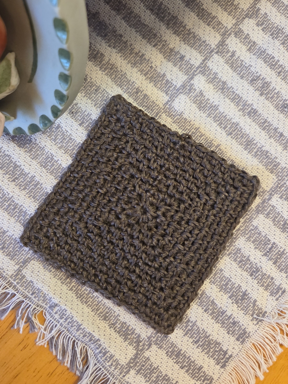 Handmade Crocheted Square Coaster in Charcoal Brown 4x4 Soft Jute Texture